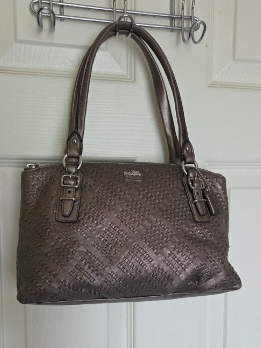 Coach Women's Metallic Taupe Leather Shoulder Bag